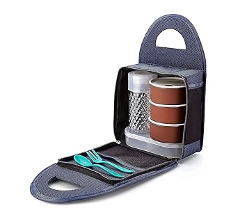 Stainless Steel Lunch Box - Tiffin Box with Bag for Office use, Student, Women, Men, Girls 5 Containers Lunch Box (1 L, Thermoware)