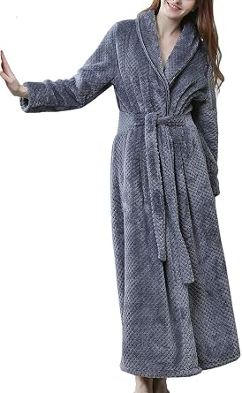 Womens Plus Size Fleece Dressing Gown Soft Bathrobe Full Length with Pockets and Belt