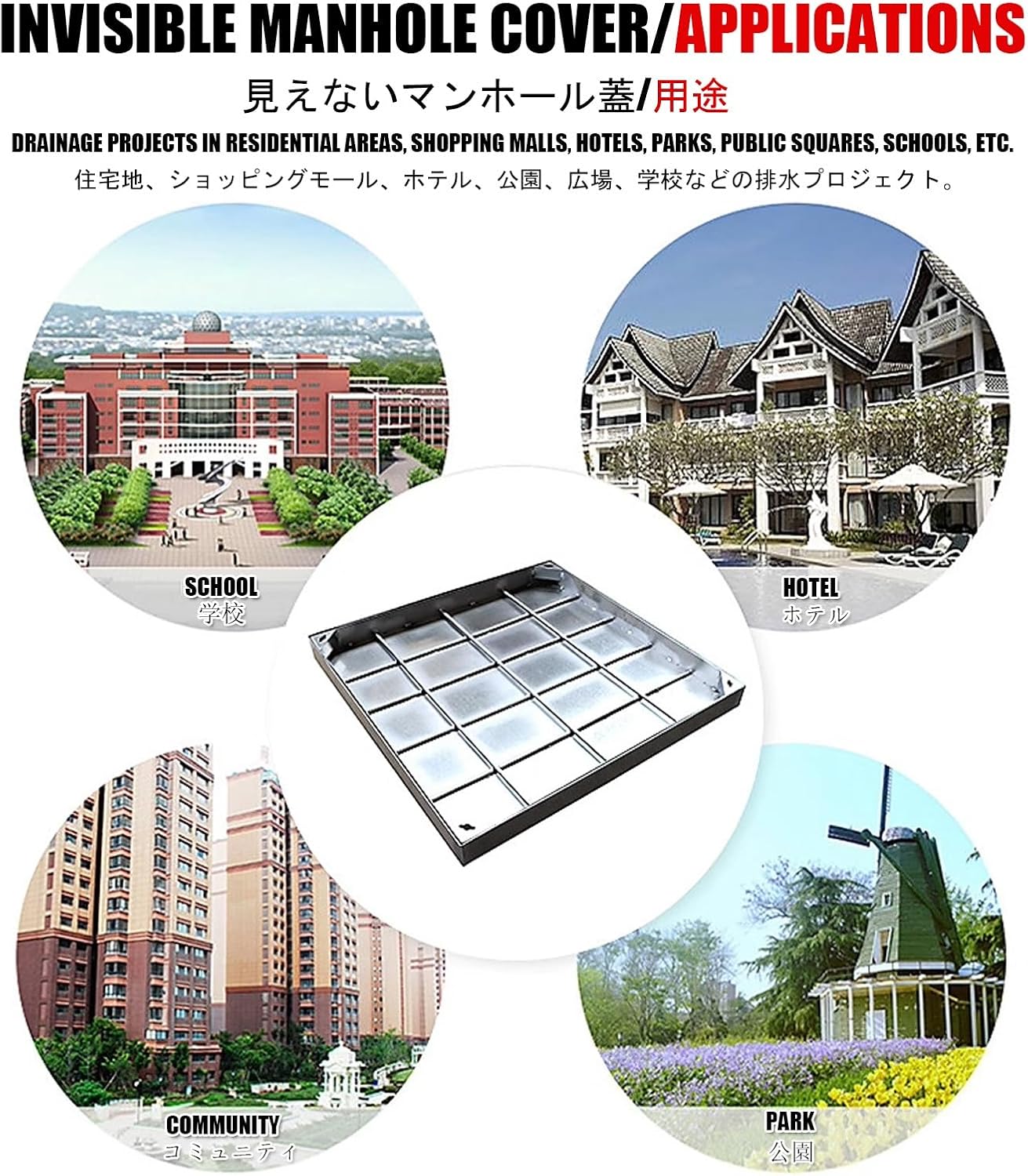 High-Capacity 30x30 cm Stainless Steel Square Inspection Hatch Cover, Invisible Design for Septic Tank Access, Durable and Weather-Resistant, Outdoor Use