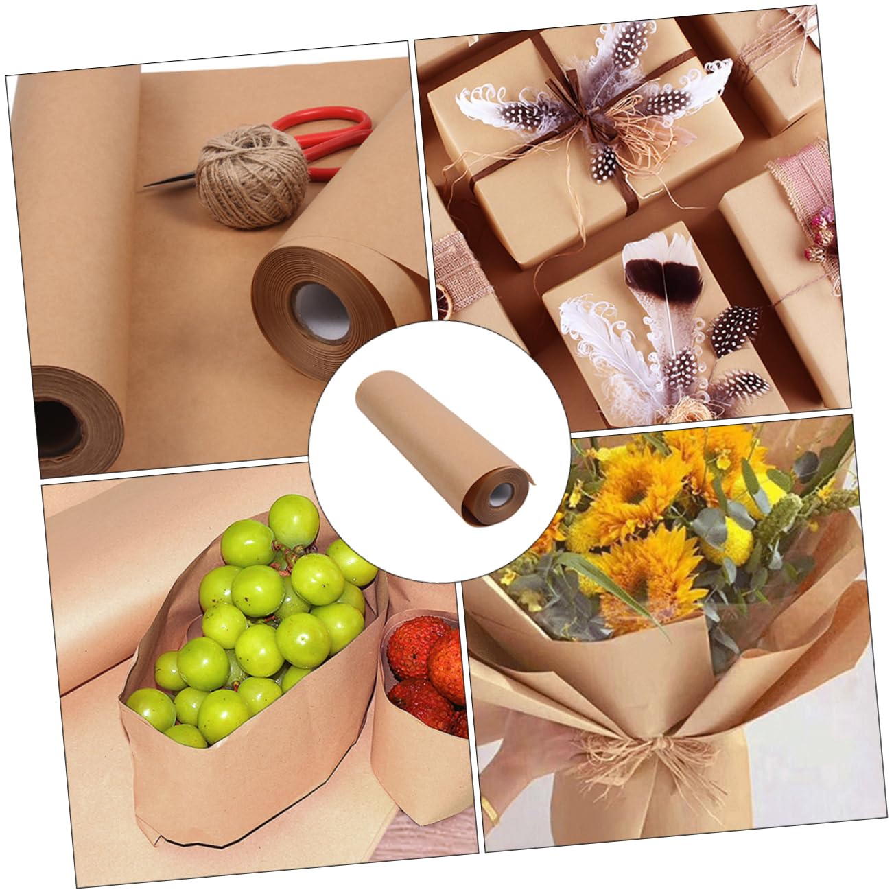 JEWEDECO Rollo de Papel Kraft Marrón para Embalar Ramos y Manualidades, Superficie Lisa, Resistente al Desgaste, Adecuado para Bricolaje y Decoración