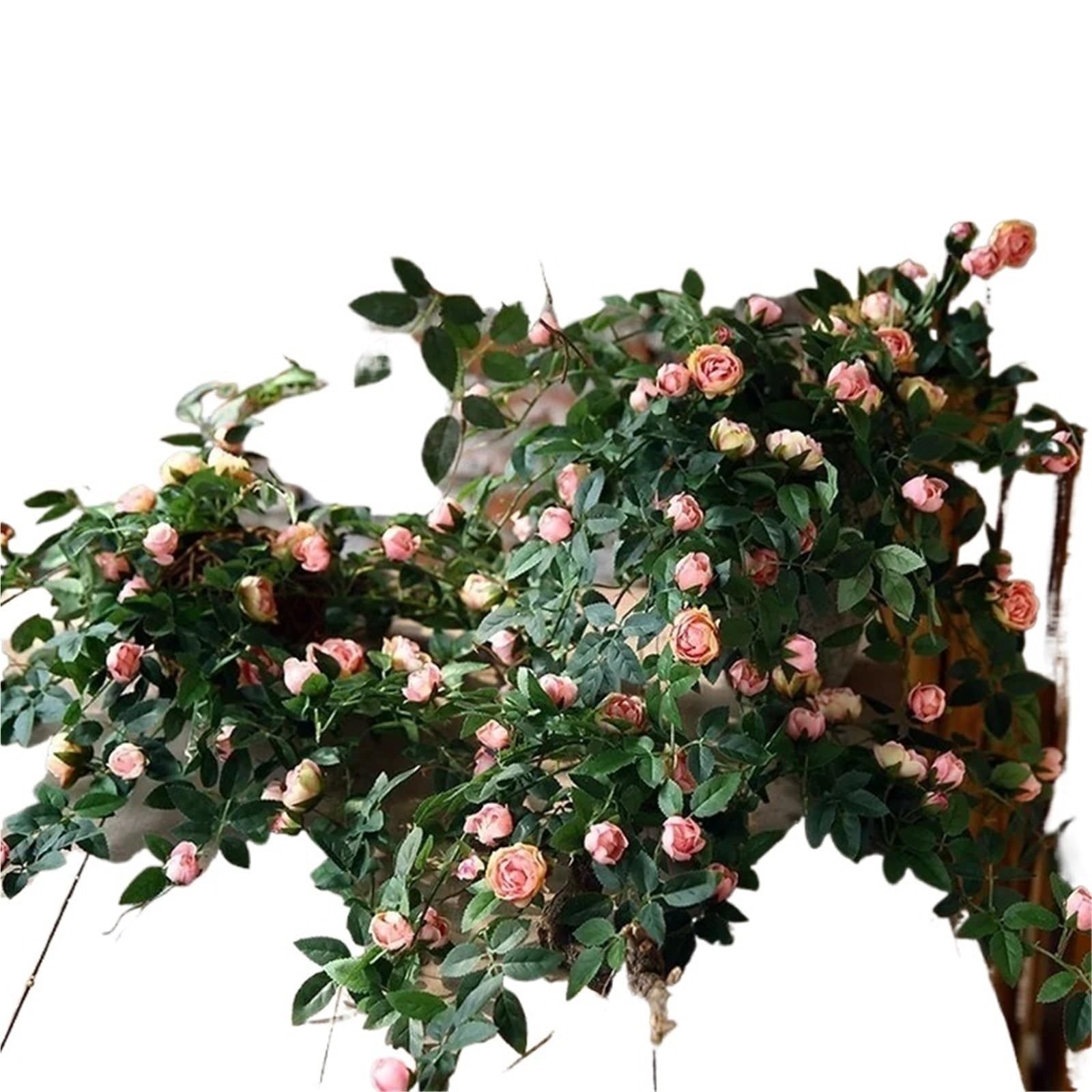 Künstliche Rosenranke Künstliche Hängepflanzen mit Rosenblüten | Blätter grüne Kette Wand Haus Zimmer Garten Hochzeit Girlande Außendekoration(Pink)