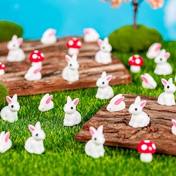 Miniature Rabbit Figurines, 100Pcs Mini Resin Bunny Animals Toy