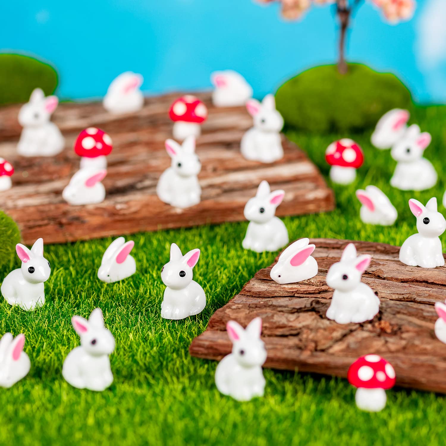 Easter Miniature Rabbit Figurines, 100Pcs Mini Resin Bunny Animals Toy, Miniature Rabbit for Landscape Ornaments Miniature Garden Decor Potted Plant,Cake Topper Decoration