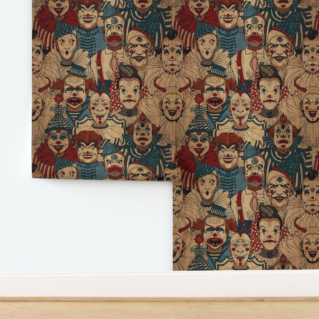 Peel & Stick Wallpaper 3ft x 2ft - Halloween Monsters Scary Clowns Creepy Carnival Side Show Spooky Circus Monster Clown Horror Vintage Custom Removable Wallpaper by Spoonflower