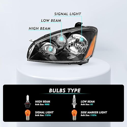 Miniatura 2 de Juego de montaje de faros delanteros para Nissan Altima 20052006 de 4 puertas sedán halógeno para lado del conductor y del pasajero (carcasa negra