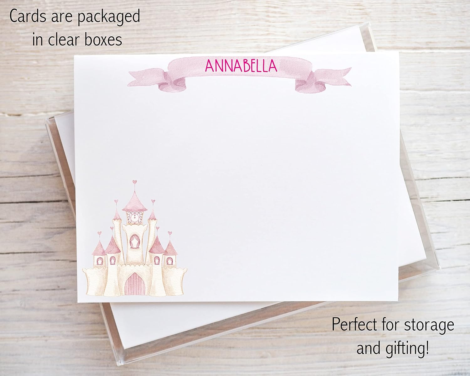 Personalized Stationery for Girls, Princess Castle Note Cards for Penpals, Letter Writing Stationary for KIds, Pink Castle Notes and Envelopes 22-161