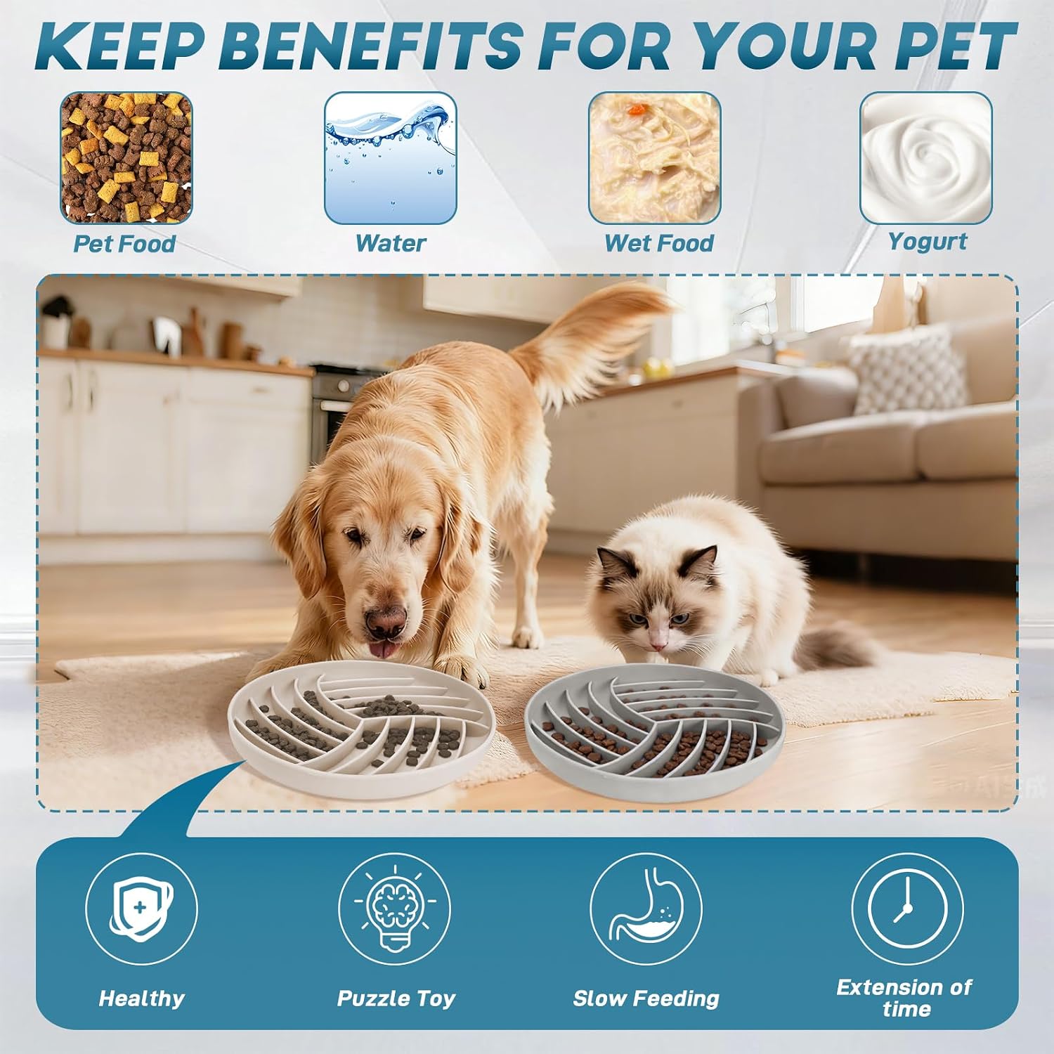 Silicone Slow Feeder Bowls for Dogs and Cats - Wet Food, Suction Cups, Interactive, Reduces Boredom, Anxiety, Anti-Choking, Non-Slip Design (Gray & Beige) image 5