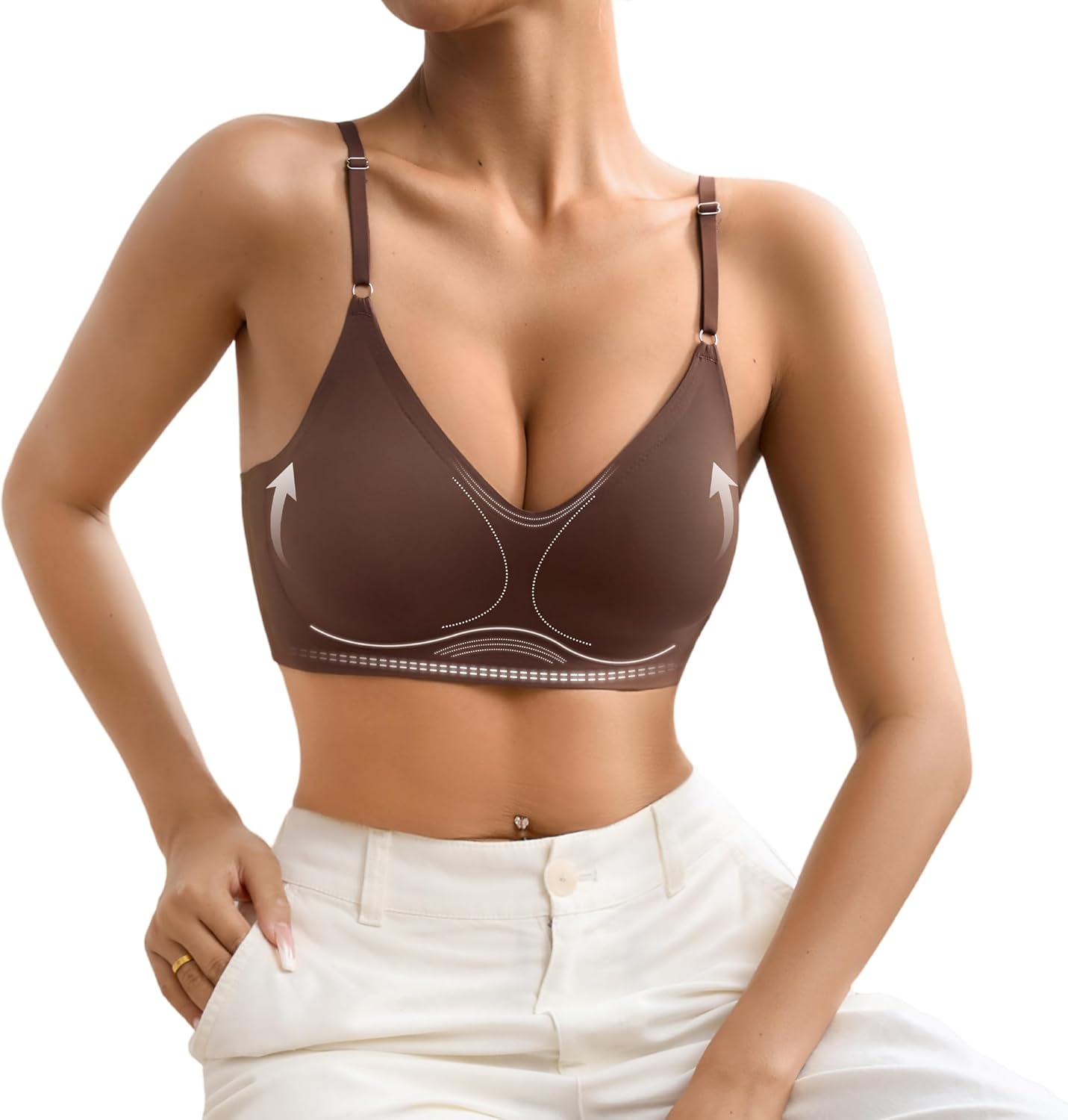 DEANGELMON Comfortable Seamless Bra for Women Buttery Soft Wireless Everyday Basic Bras V Neck Padded Sleeping Bralettes - Image 2