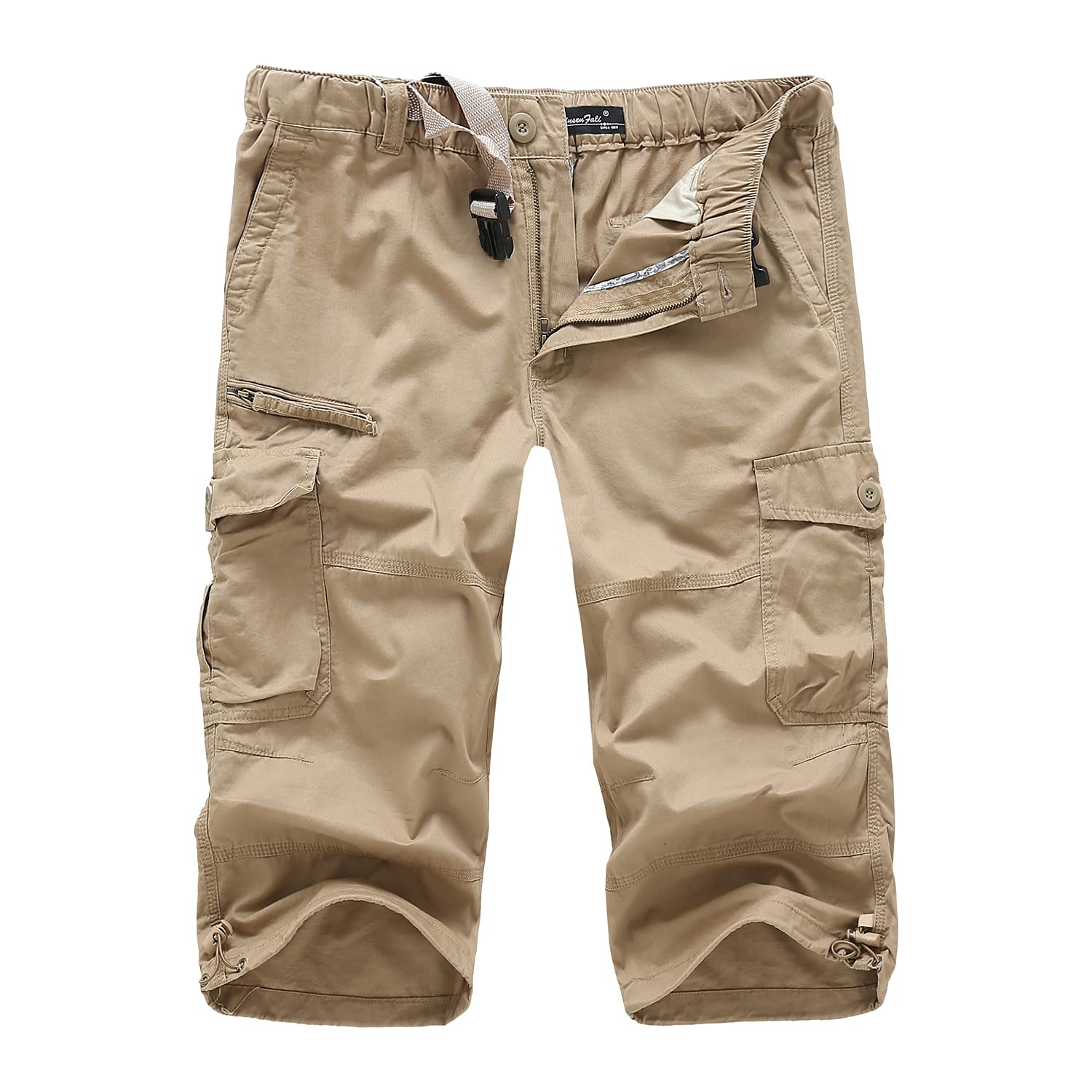 LUI SUI Pantalones Cortos de Carga 3/4 elásticos Militares Casuales para Hombres Pantalones Cortos de Verano Capri con múltiples Bolsillos Sueltos