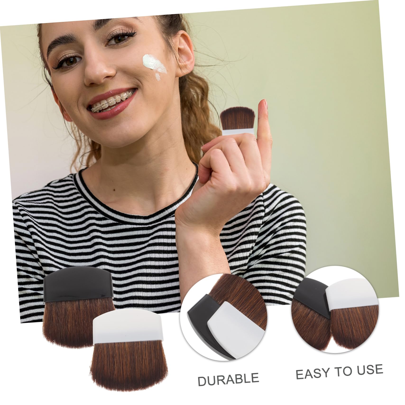 Pinceau à Blush Portable en Plastique et Poils de Cheval, Lot de 2 | Pinceaux Maquillage Blush, Tenue Sûre, pour Blush et Fond de Teint Poudre