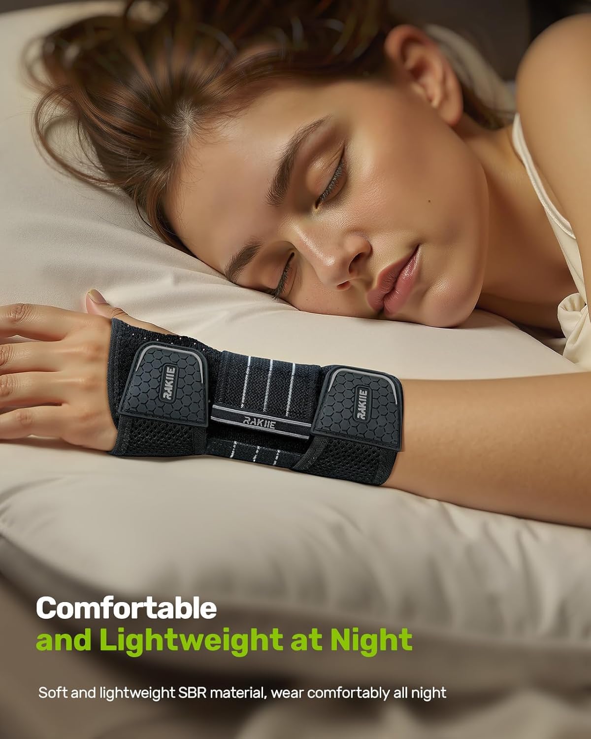 Rakiie Rakiie 2 Pack Carpal Tunnel Wrist Braces, Adjustable Night Wrist Support with 3 Metal Splints, Hand Stabilizer for Men Women No Pressure on Thumb, Right and Left Hand, Gray Size M in use