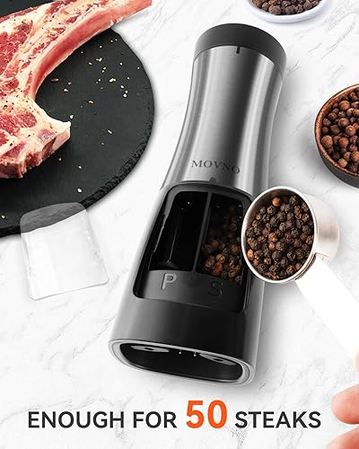 Miniatura 6 de MOVNO Juego de molinillo eléctrico de sal y pimienta recargable 2 en 1 con base de carga, sin necesidad de batería, molinillo automático de sal y