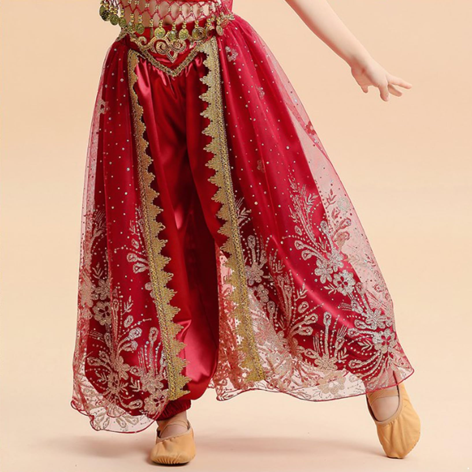 Oyolan Pantalones Bombachos De Danza del Vientre Niña Pantalón De Pierna Ancha De Satén Pantalones De Harén Tribales