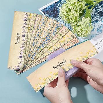 PH PandaHall 90pcs Soap Wrappers for Homemade Soap, 9 Styles Flower Soap Labels Soap Packaging Paper Crafts Wrapper Sleeves Covers for Handmade Soap Lotion Bars Bath Gift Wrapping, 8.3x1.97inch