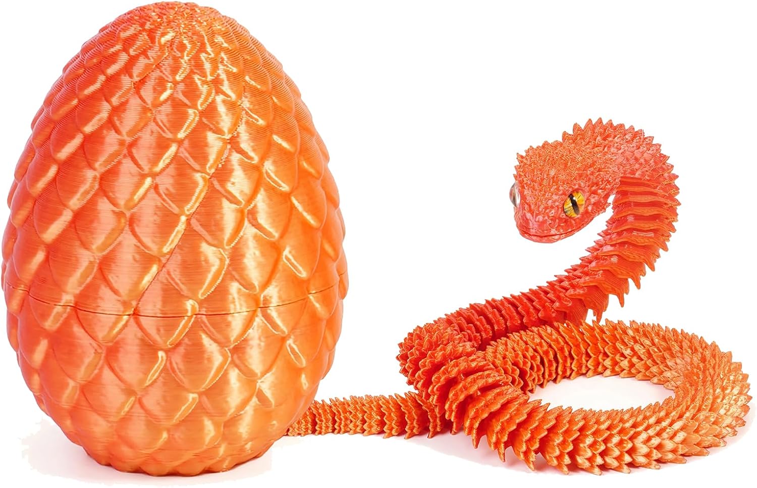 3D Printed Snake Egg with Flexible Joints Realistic Snake Model for Easter Home Office Decor Toy Gift (Orange)