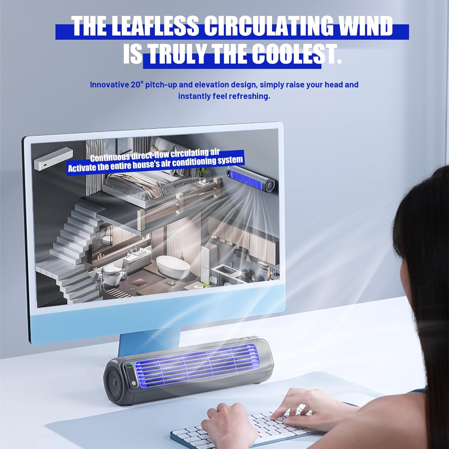 Oscillating Quiet Tower Fans 12.3" 3 Speeds Cooling Fan for Room Horizontal/Vertical Floor Fan USB Bladeless for Bedroom Dormitory Kitchen Office