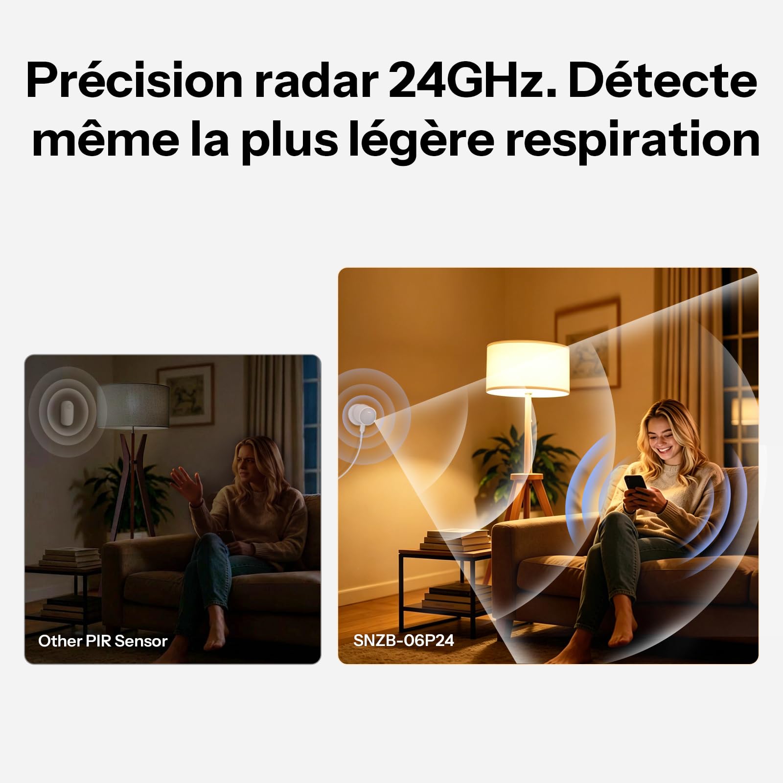 SONOFF SNZB-06P24 Détecteur de Présence Zigbee 24GHz, Capteur de Présence avec Capteur de Lumière, Détection de Zone, Calibration Adaptative Compatible Home Assistant Alexa & SmartThings (Hub requis)