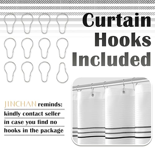 Miniatura 6 de jinchan Cortina de ducha de tela en blanco y negro para baño, cortina de ducha moderna de granja a rayas negras, simple impermeable, 70 x 84