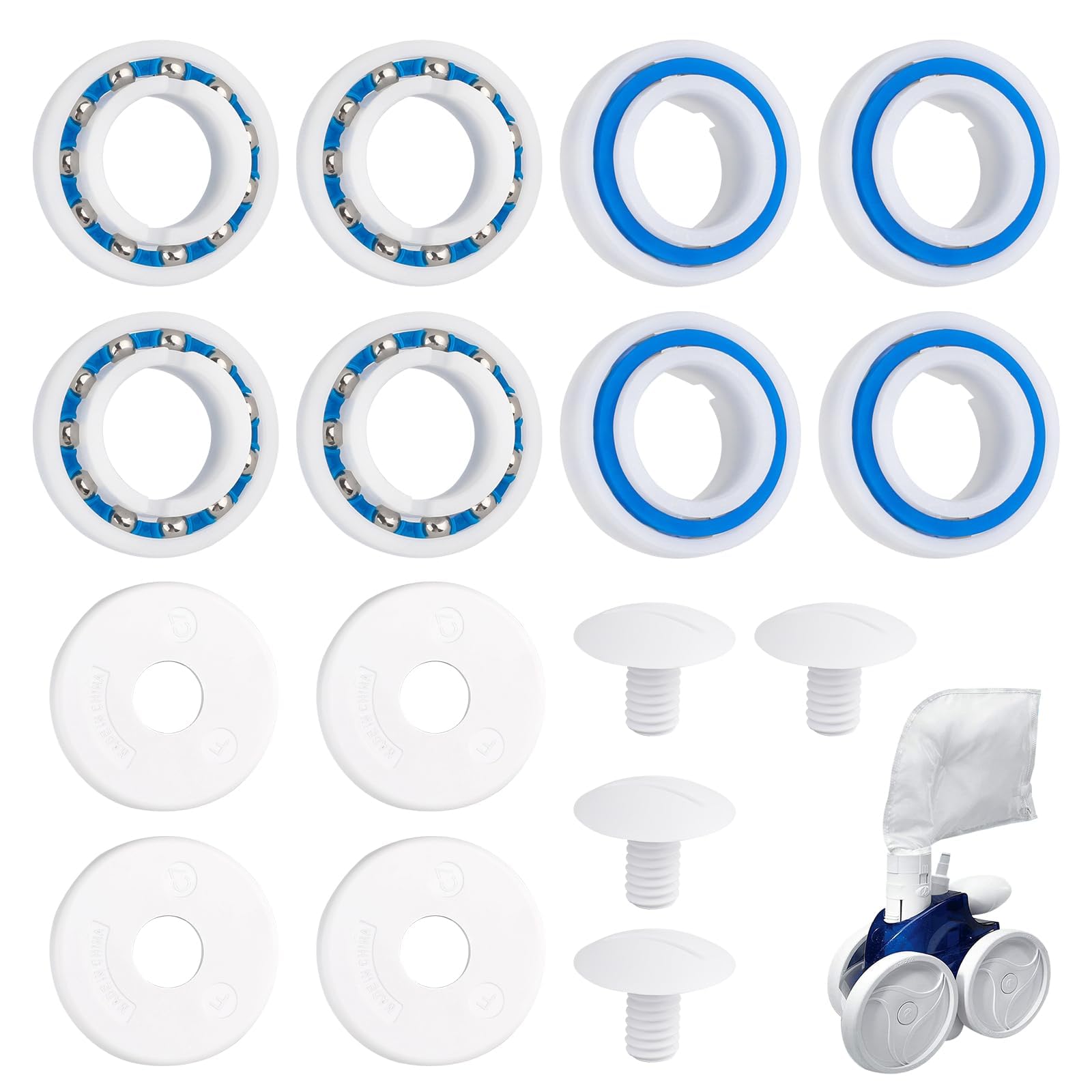 16 PCS Pool Cleaner Rebuild Kit for Polaris 280 180, Replacement Parts Includes C60 Bearings,C55 Screws,C64 Washers,Compatible with Polaris Pool Cleaner Wheels,Roller Assembly, Pressure Pool Cleaners