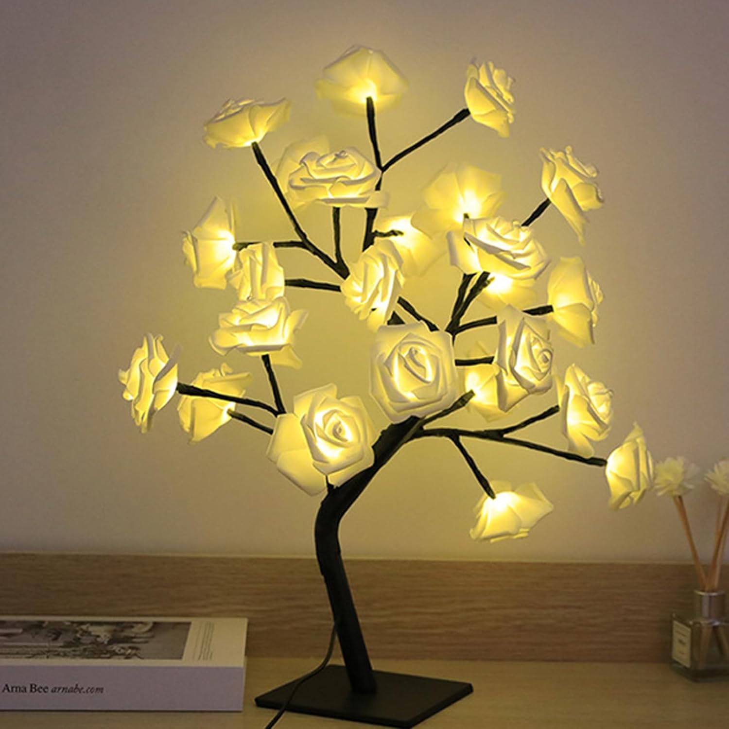 Rose Tree Lamp LED Artificial Flower Night Light USB Operated Romantic Flower Table Lamp Gift for Mom Women Daughter Wife Girlfriend Sister