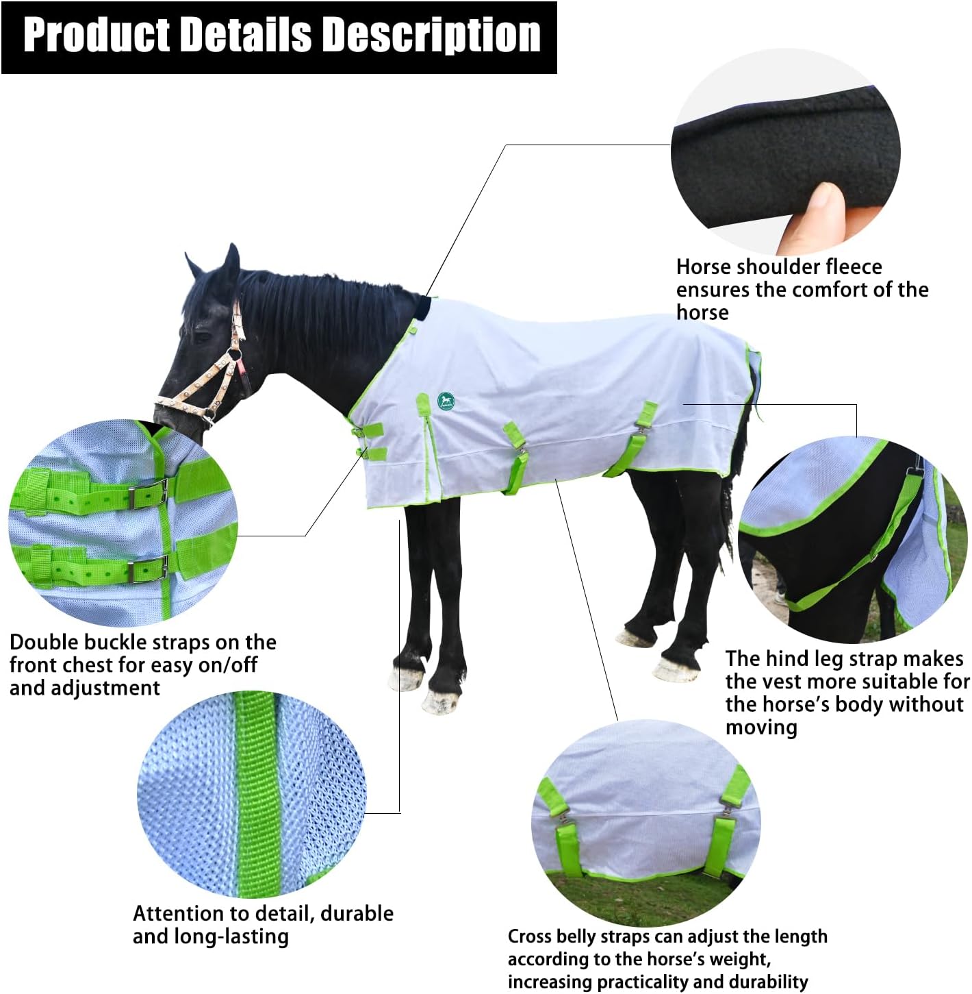 Comfy Mesh Horse Fly Sheet with Advanced UV & Insect Protection – Lightweight Summer Fly Rug for Equine（White 80in）
