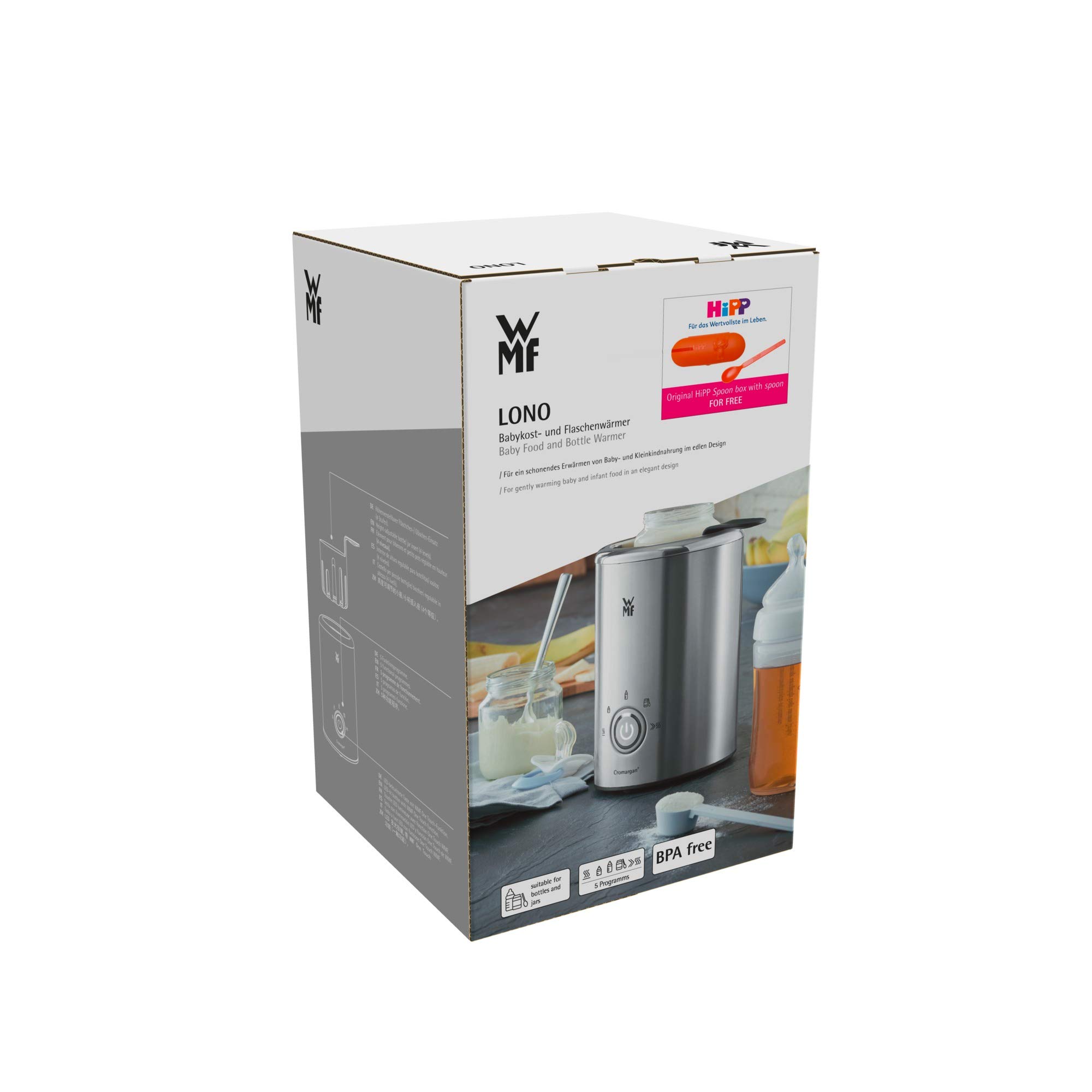 WMF Lono Babykost- und Fläschchenwärmer, 5 Funktionsprogramme, Flaschen-Durchmesser bis zu 72mm, 140 W, edelstahl/matt