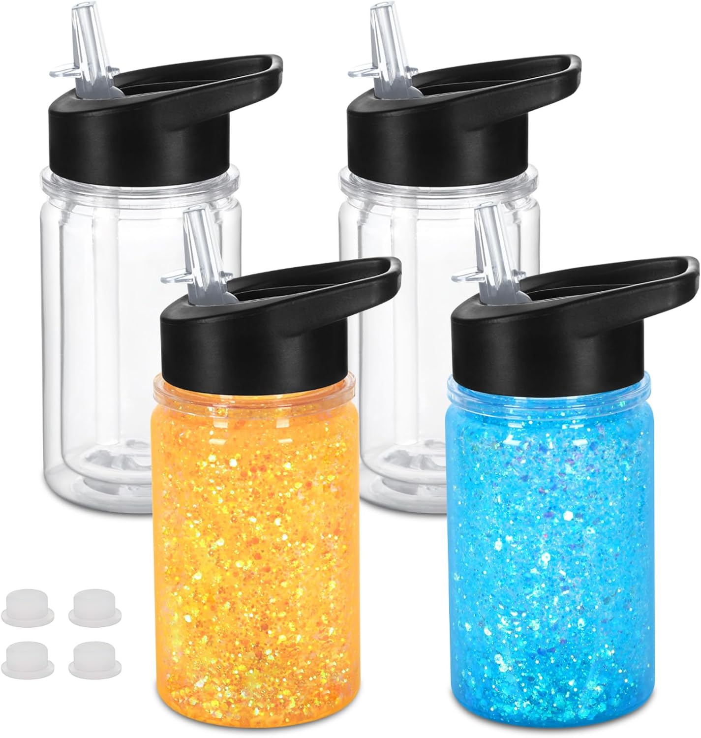 4 Pack 10 Oz Plastic Double Wall Snow Globe Tumbler, Snowglobe Tumbler with Pre Drilled Hole and Plug, Snow Globe Cups Kid Water Bottle DIY Gift for Scool, Sport