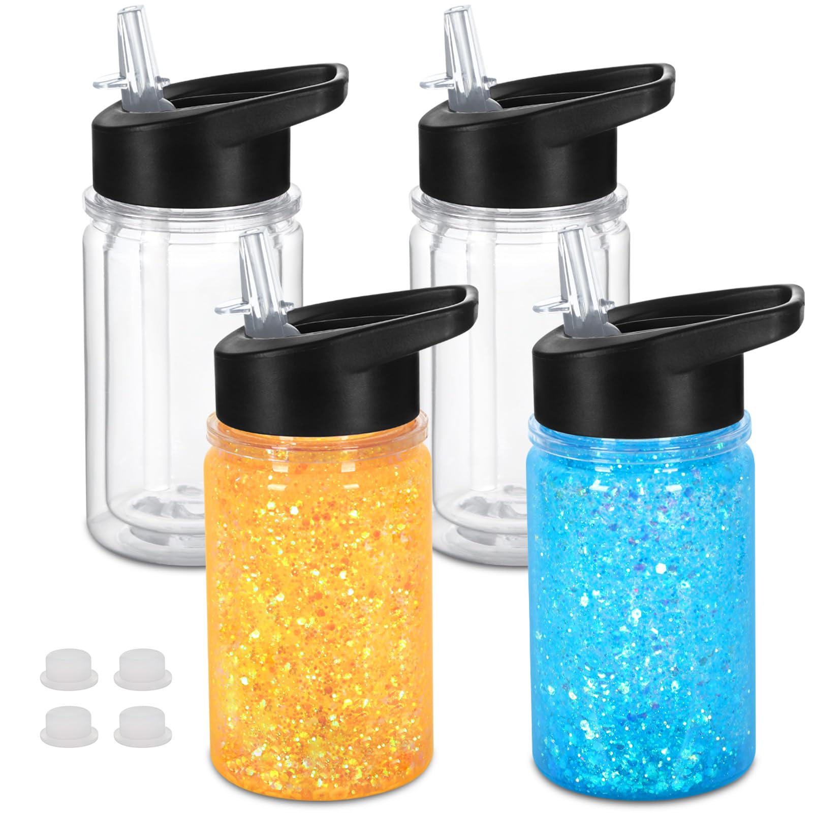 Sponsored Ad - 4 Pack 10 Oz Plastic Double Wall Snow Globe Tumbler, Snowglobe Tumbler with Pre Drilled Hole and Plug, Snow Globe Cups Kid Water Bottle DIY Gift for Scool, Sport