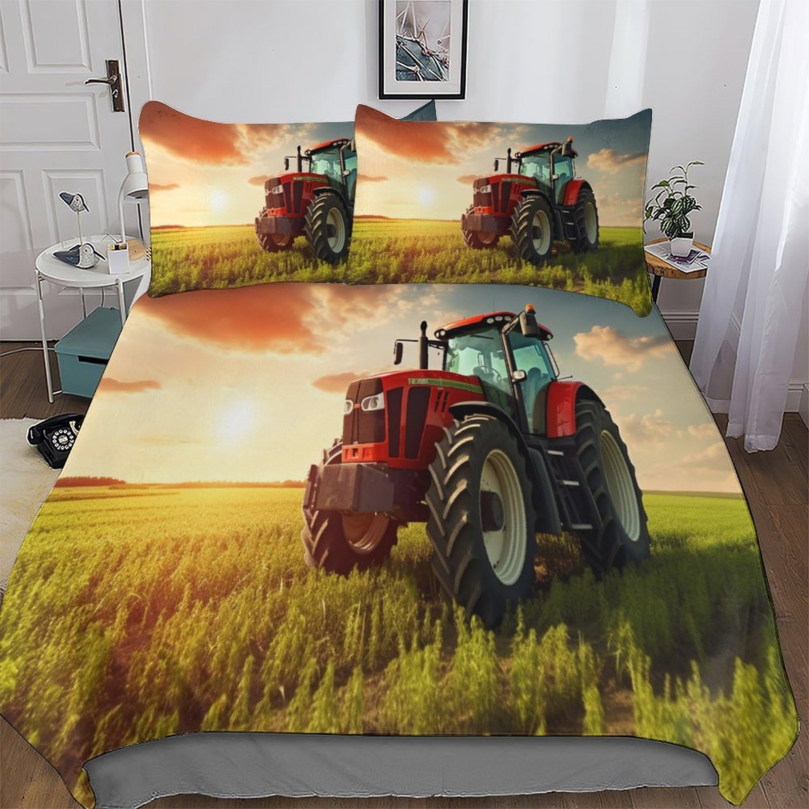 Traktor Bettwäsche 3 Teilig, Bettbezüge Bettgarnitur Aus Mikrofaser, Erwachsene Teenager Kinder Bettbezug + Kissenbezug King(220x240cm)