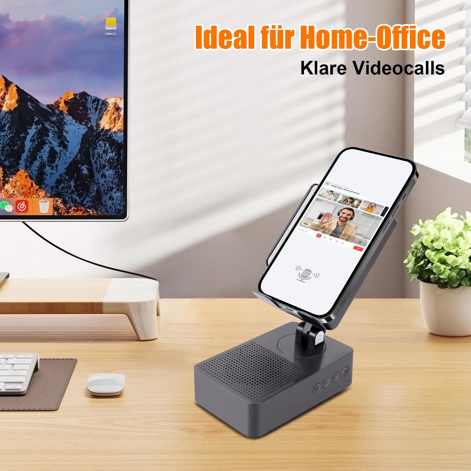 EDUPLINK Altoparlante Bluetooth con supporto per cellulare, induttivo e regolabile a 270°, per smartphone, altoparlante per cucina, ufficio, anziani, regalo per uomini (nero)