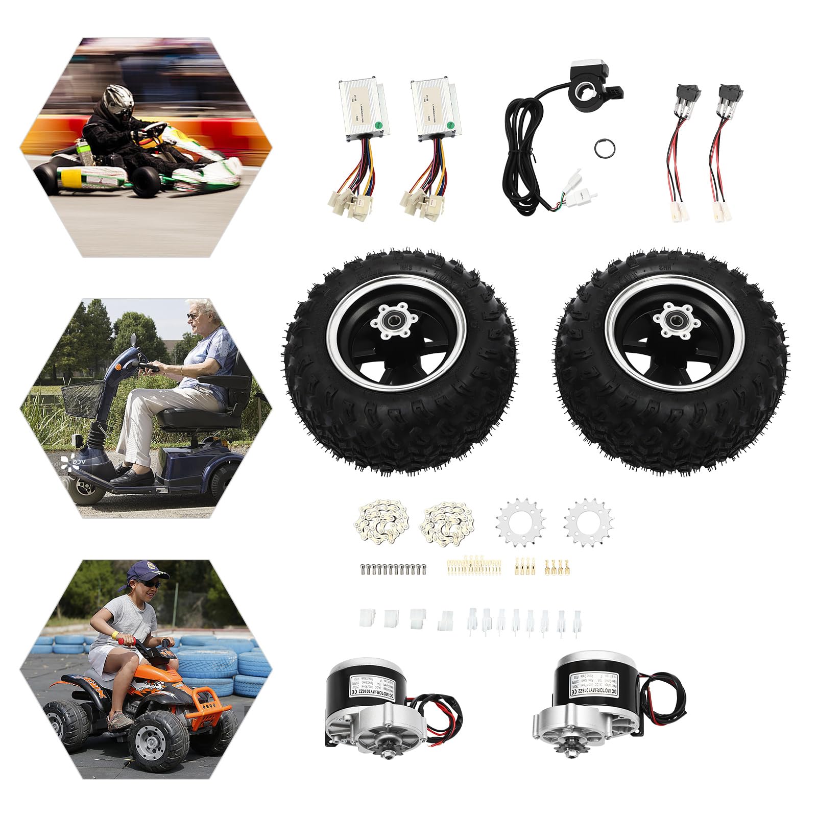 Set di motori a doppia ruota, 24 V, 250 W, per passeggini elettrici, componenti di modifica elettrica Go Kart, motore di azionamento con ruote doppie per passeggino da spiaggia, robusto set di
