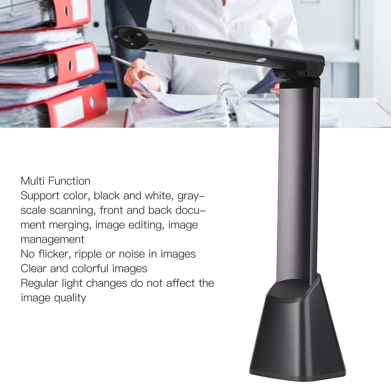Cámara de Documentos, Color, Blanco y Negro, Escaneo en Escala de Grises, Conexión USB 2.0 y Fuente de Alimentación, Sensor CMOS de 5 Megapíxeles Adecuado para Familias, Maestros