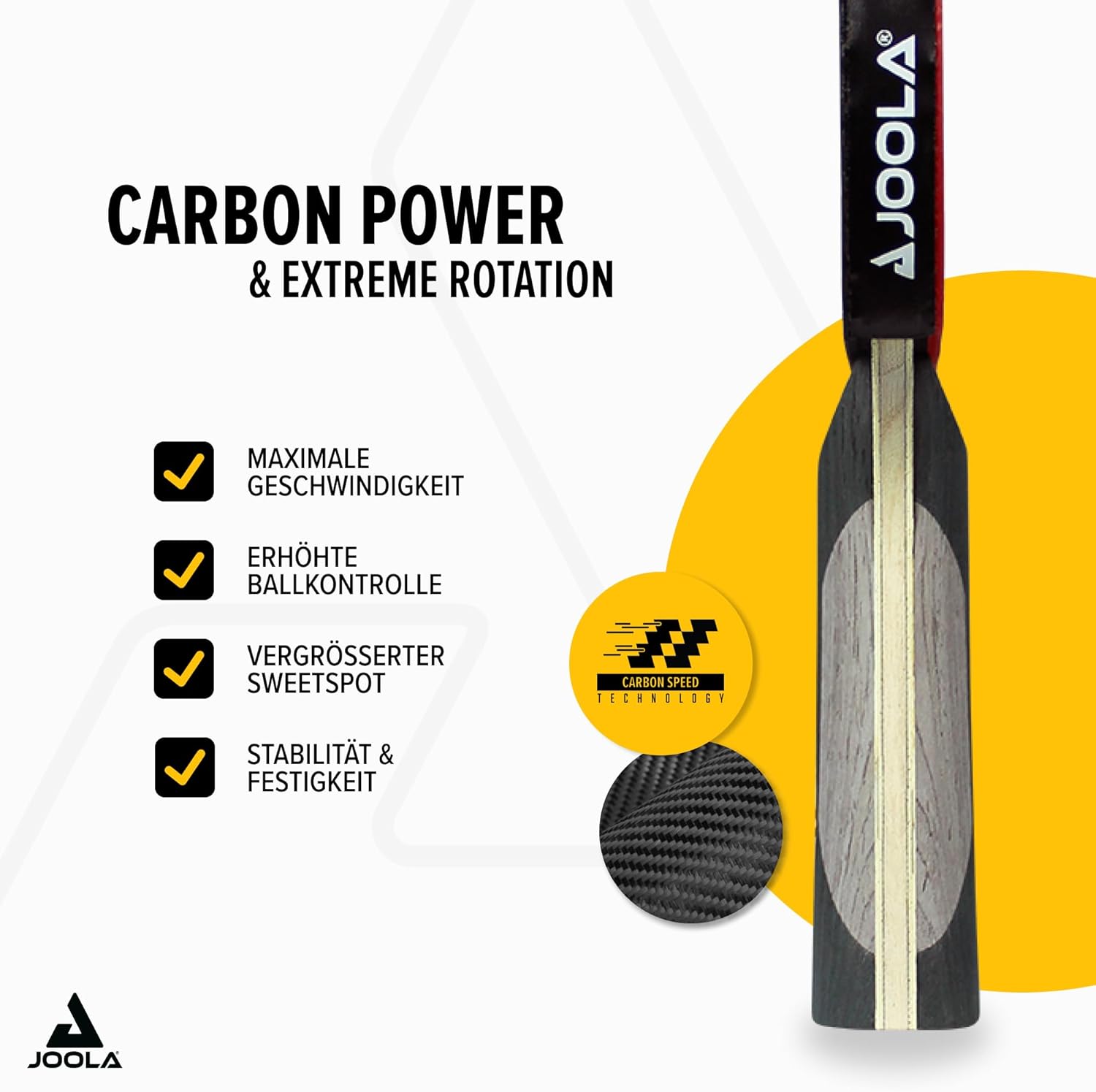 JOOLA ITTF zugelassener Tischtennisschläger Infinity Carbon, ‎MEGA Carbon, Rossi Carbon für fortgeschrittene Spieler, Wettkampf, Tischtennisset inklusive Tischtennisbälle 40+ mm, Tischtennishülle