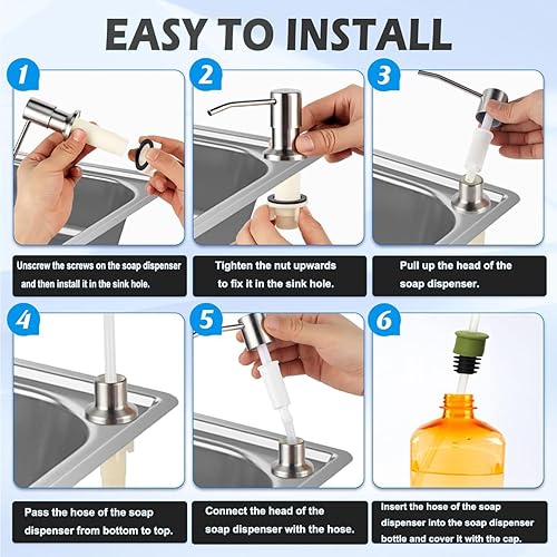 Miniatura 4 de Dispensador de jabón para fregadero de cocina, bomba dispensadora de jabón para platos de acero inoxidable con tubo de extensión de 47 pulgadas