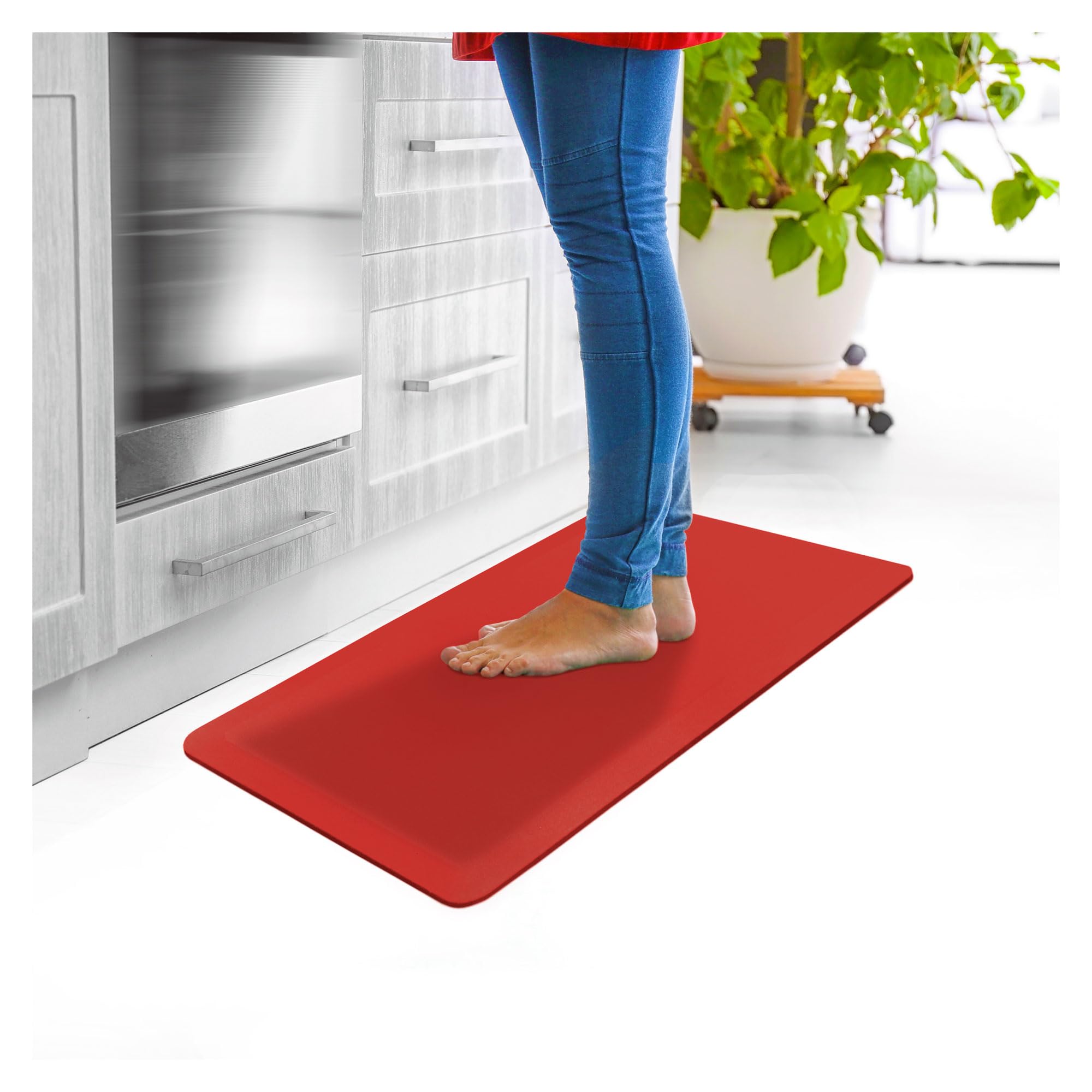 Ultralux Tapis de Sol Anti-Fatigue de qualité supérieure | Tapis antidérapant Ergonomique Durable | 2 cm d'épaisseur | 40 x 60 cm | Coussin de Soutien Debout Polyvalent | Rouge