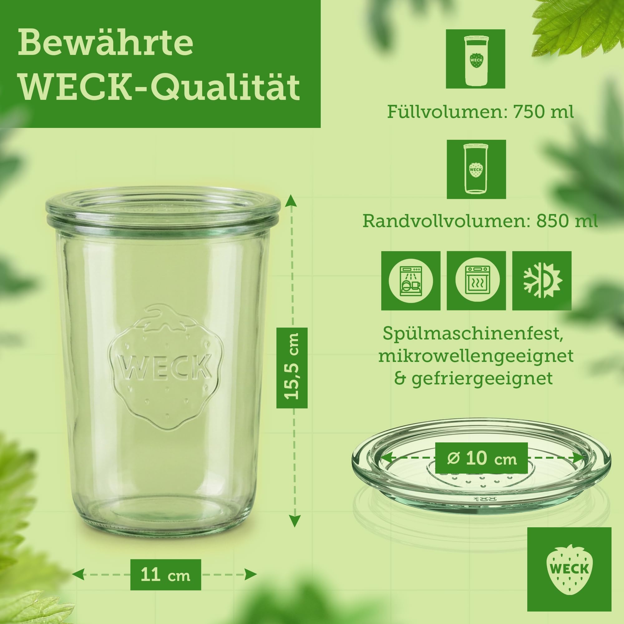 Weck Słoiki 750 ml – Zestaw 6 sztuk z pokrywkami – Kształt odwrócony – Wytrzymałe i sztaplowane słoiki do przetworów i przechowywania – Idealne do Meal Prep, zakwasu i fermentacji – Wielokrotnego