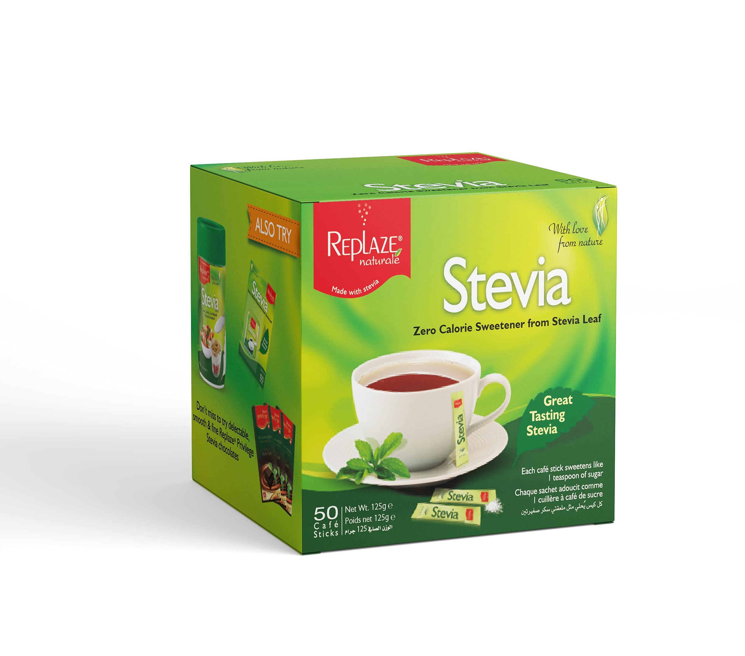 REPLAZENaturale Stevia Sweetener Cafe Sticks, 50's , 2.5g ech