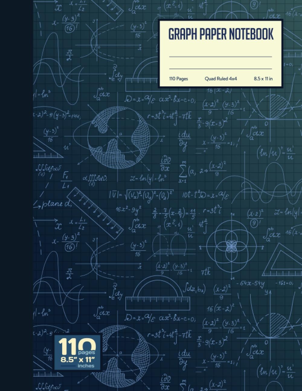 Graph Paper Notebook |Quad ruled 4x4: Math formula Blue Theme | Grid Paper for Math and Science Students | 110 pages, 8.5 x 11 Inches.