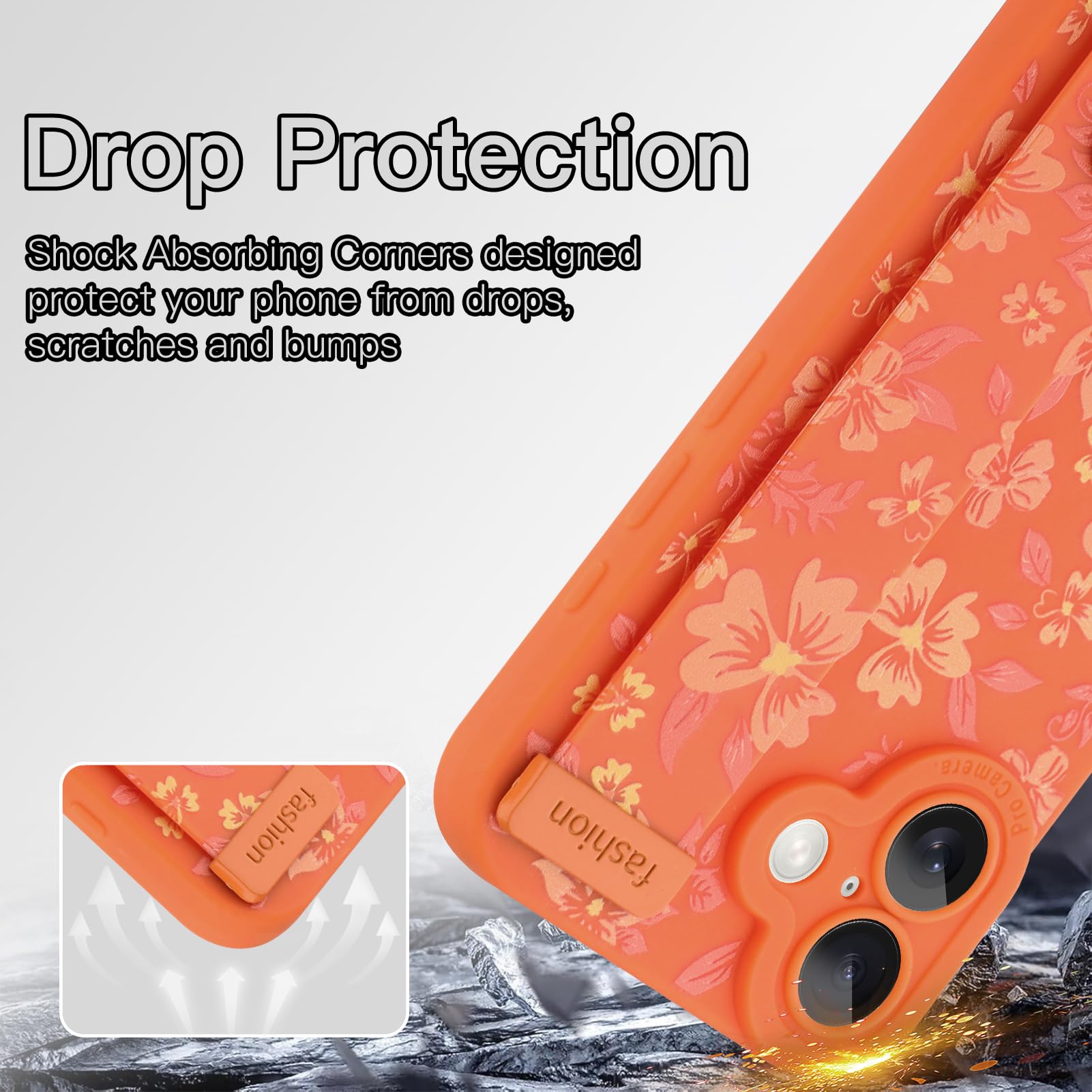 Custodia compatibile con iPhone 17 con cinturino da polso, motivo floreale carino per ragazze e donne, morbido TPU regolabile con cavalletto antiurto custodia protettiva arancione
