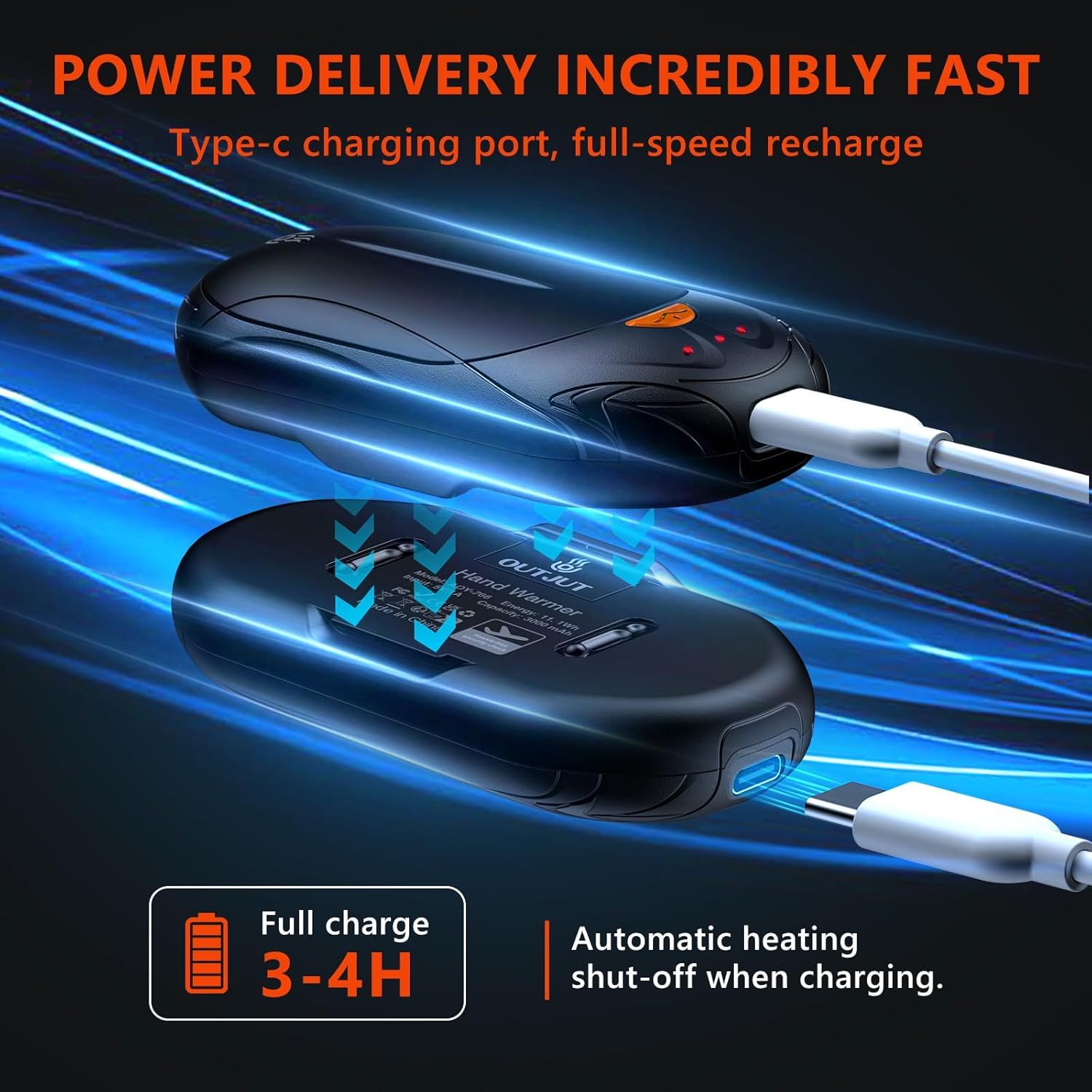 Chauffe-mains Rechargeable OBEST – Bracelet 2000 MAh, 3 Niveaux De Chaleur (40/45/50°C), écran Numérique, Chauffe En 3s – Idéal Pour La Randonnée, Le Ski Et Les Activités Outdoor
