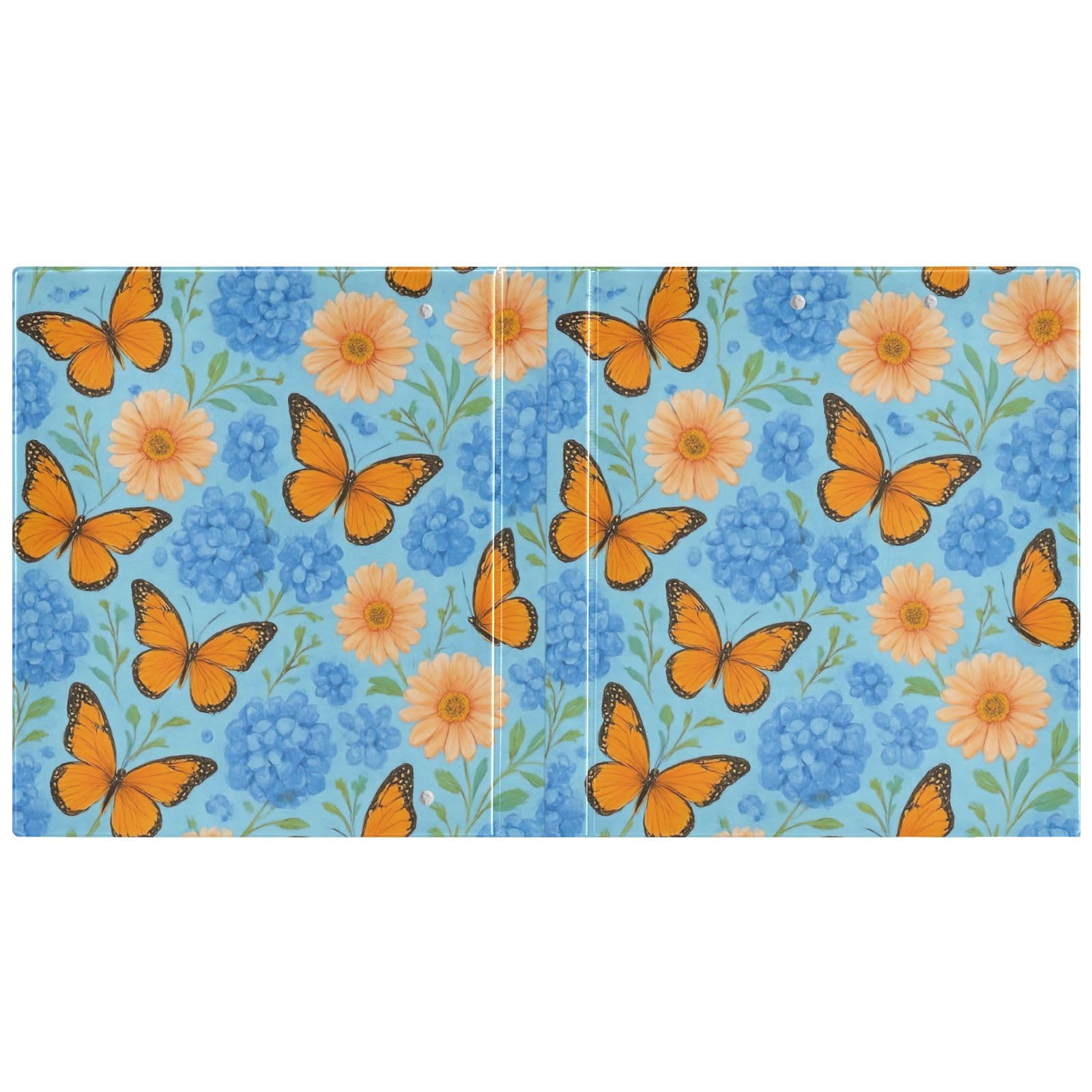 Carpeta de 3 anillos, carpeta de anillos en D de mariposas naranjas, paquete de 2 | Con portapapeles y bolsillos, para escuela, universidad, oficina