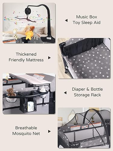 Miniatura 4 de BIUSIKAN Moisés de noche para bebé, cuna con cambiador de pañales, colchón, mosquitera, cuna portátil para bebé, cama de noche 5 en 1, paquete y
