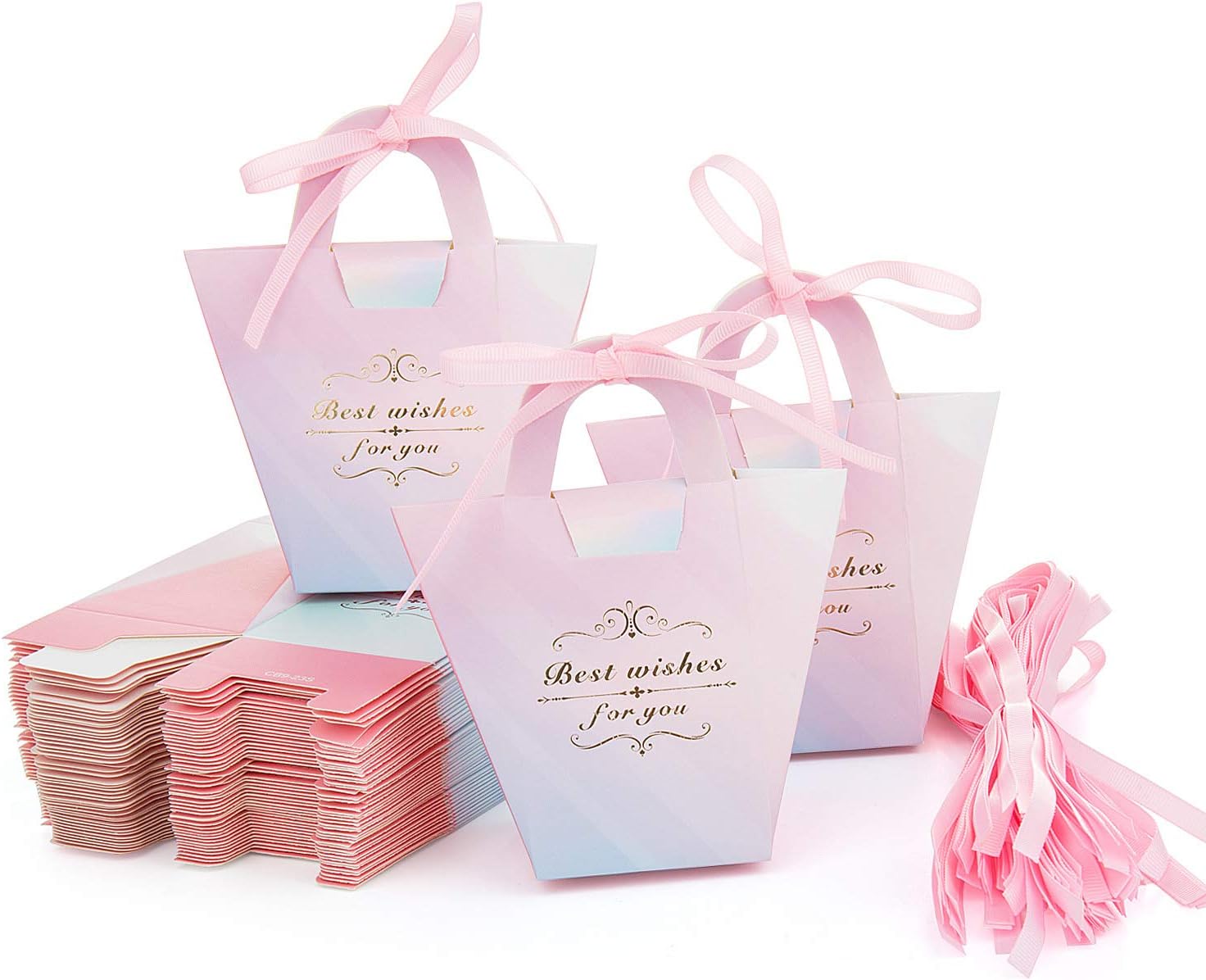 Maojuee Candy Gift Boxes โ 50pcs Candy Boxes Birthday Candy Boxes Sweet Gift Favor Boxes Chocolate Candy Boxes for Wedding Birthday Bridal Baby Shower Party Favors (pink)