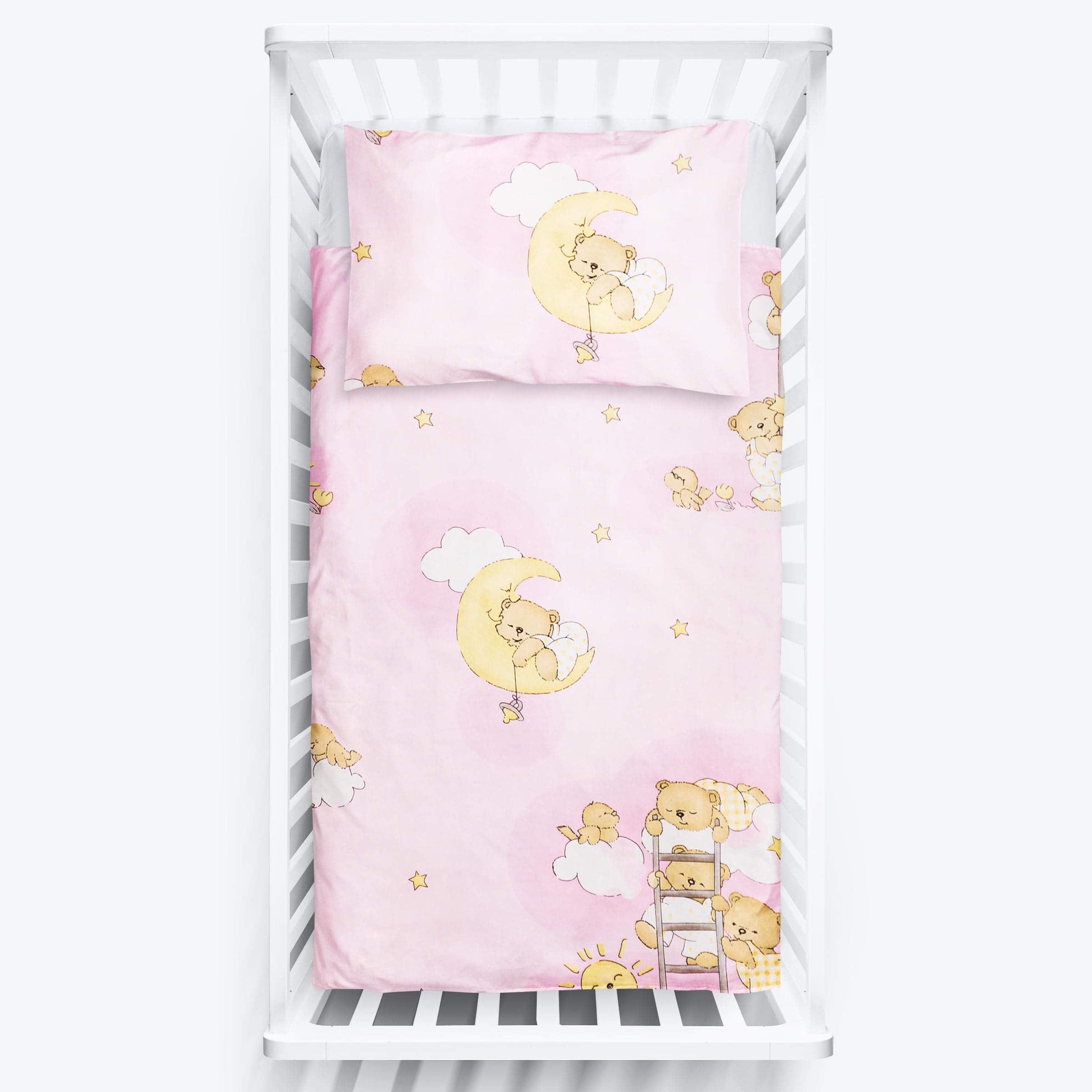2 Piece Baby Kids Bedding Set 120x90 cm Duvet Cover & Pillowcase for Toddler Cot 12M+ (Ladders Pink)