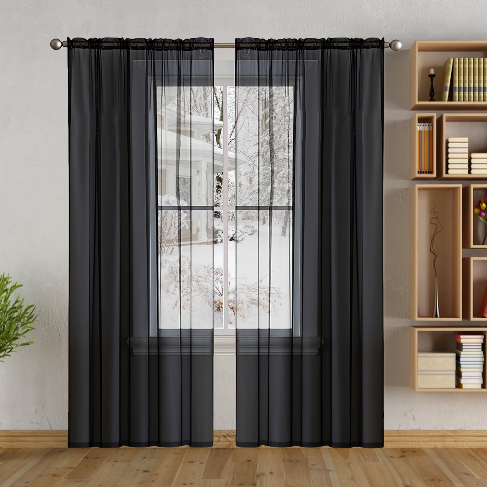 Cortina Corta Ventana 140 x 270 cm para Ventanas Visillos, Cortina Cocina Modernas Translucidas. Cortinas de Lino Visillos Salón 2 Piezas para Habitacion Comedor, Negro