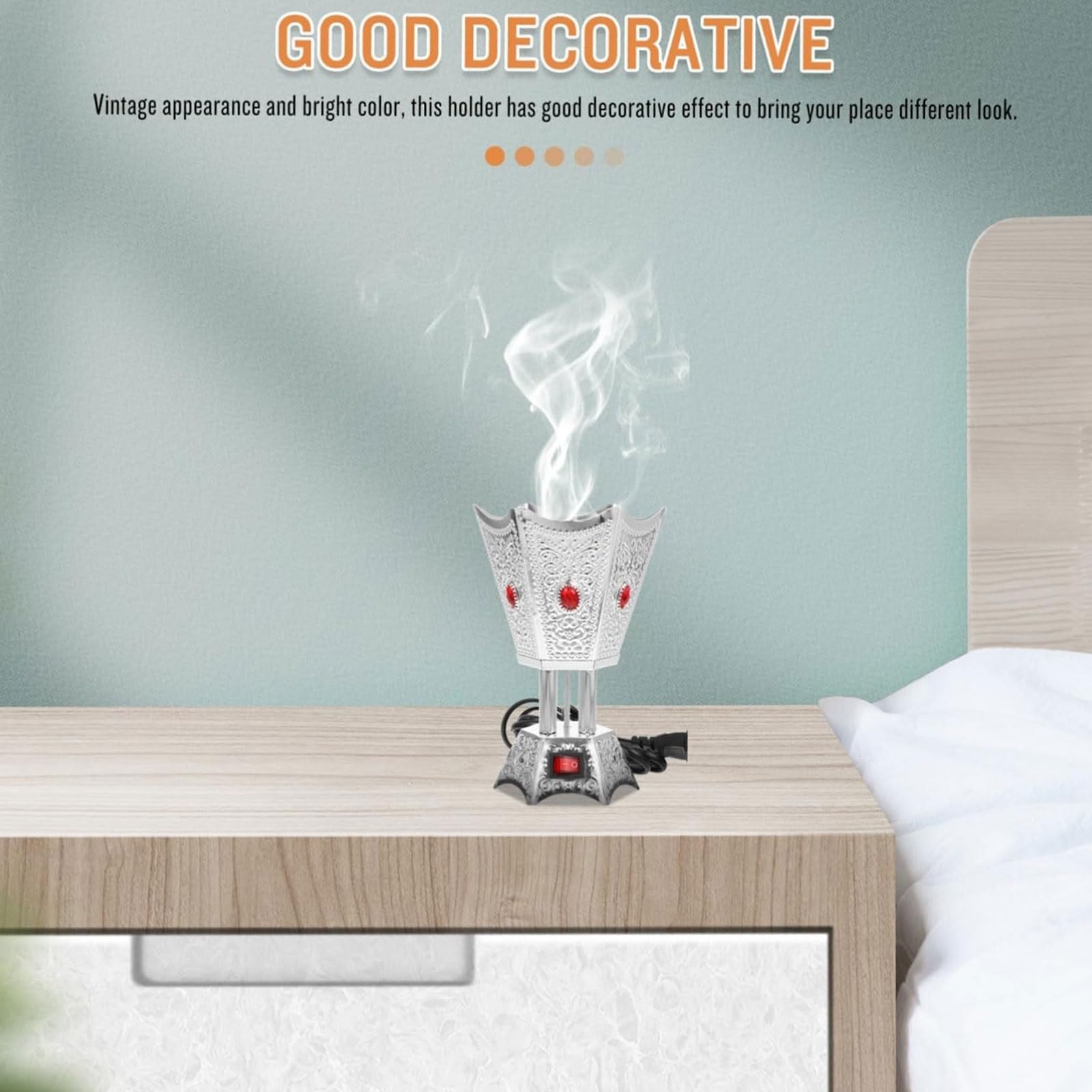 Quemador de Incienso eléctrico – Quemador Bakhoor de Metal – Incensario Decorativo para Dormitorio, salón y Oficina – Enchufe