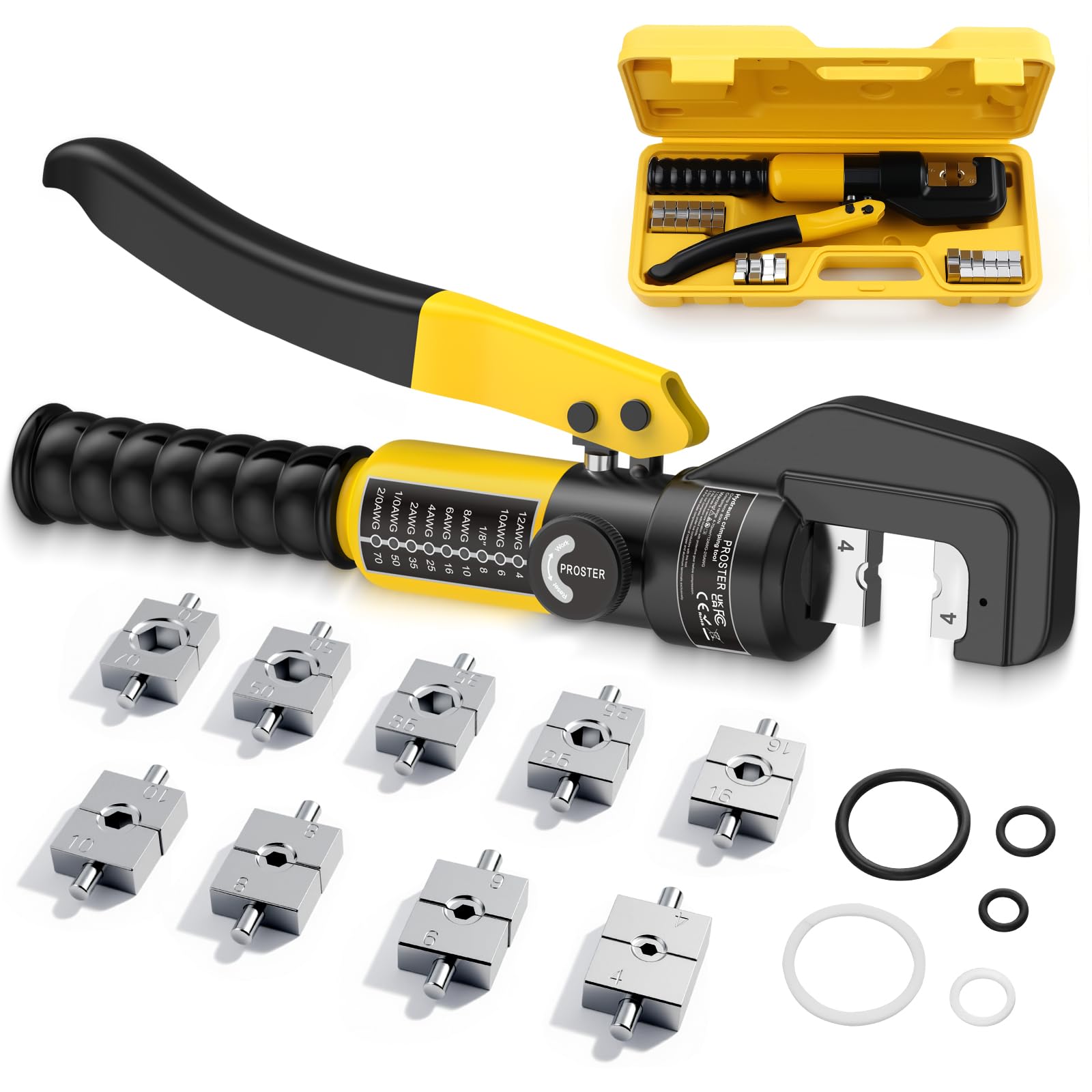 Proster 8 Ton Hydraulic Crimping Tool with 9 Dies
