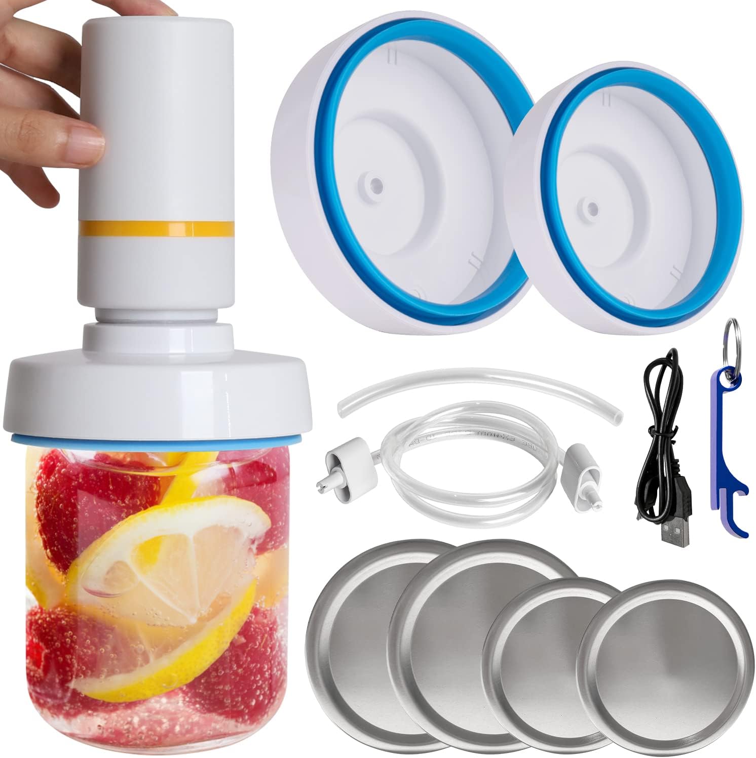 Electric Mason Jar Vacuum Sealer Food Vacuum Saver for Wide and Regular Mouth Mason Jars Can Sealer Jar Seal Pump Kit Accessories Hose Compatible with FoodSaver Vacuum Canning Sealer Machine Attachment Jars Sealing Hood for Food Storage