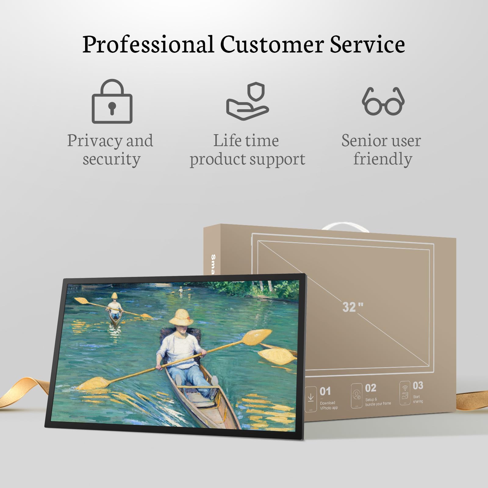 BSIMB Cornice digitale grande da 32 pollici, touch screen 64 GB, 1920 x 1080 FHD, WiFi, supporto da parete incluso, condivisione di immagini/video tramite app/USB/SD, facile installazione, regali per