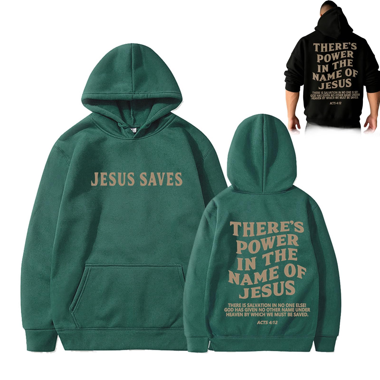 Tencipeda Christian Hoodies for Men, Jesus Saves Hoodie with Bible Verse, Jesus Religious Sweatshirts (green,3XL)